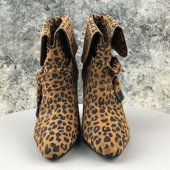 Colin Stuart Women's 8B Leopard Print Suede Bow Slouch Folded Shaft Booties - Picture 2 of 12